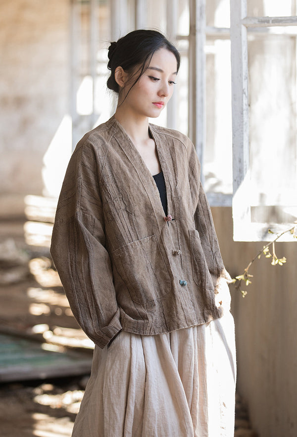 2024 Summer NEW! Women Asian Style Long Sleeve Ramie Thin Cardigan Coat