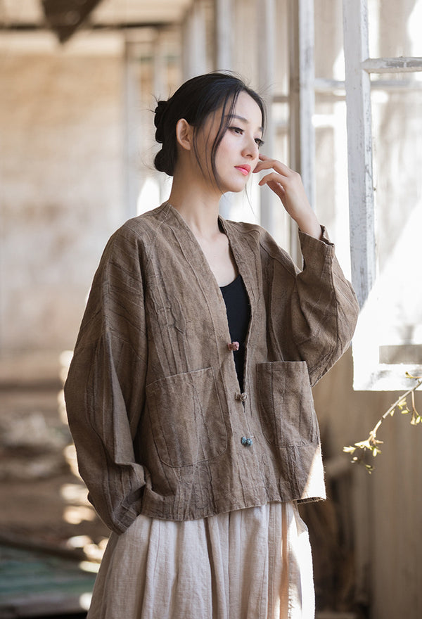 2024 Summer NEW! Women Asian Style Long Sleeve Ramie Thin Cardigan Coat