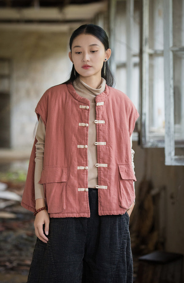 2024 Winter NEW! Asian Style Women Linen and Cotton Quilted Vest