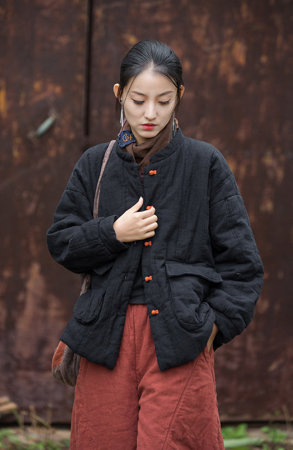 2024 Winter NEW! Casual Style Women Linen and Cotton Quilted Coat