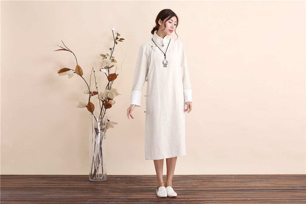 Women Traditional Chinese Style Linen and Cotton Dress | Osonian Clothing