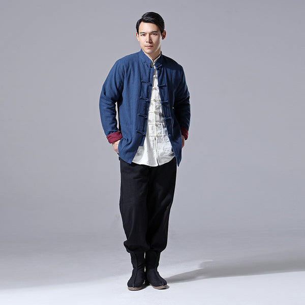 Men Retro Chinese Style Linen and Cotton Jacket (inner with velvet)