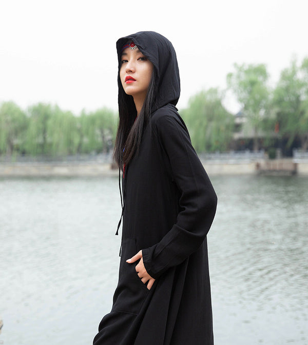 Women Assassin Style Linen and Cotton Long Sleeves Thin Tunic Dress