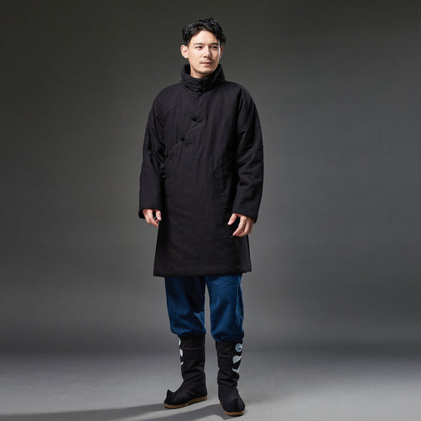 2021 Winter NEW! Men Retro Style Linen and Cotton Quilted Side Buckle Coat