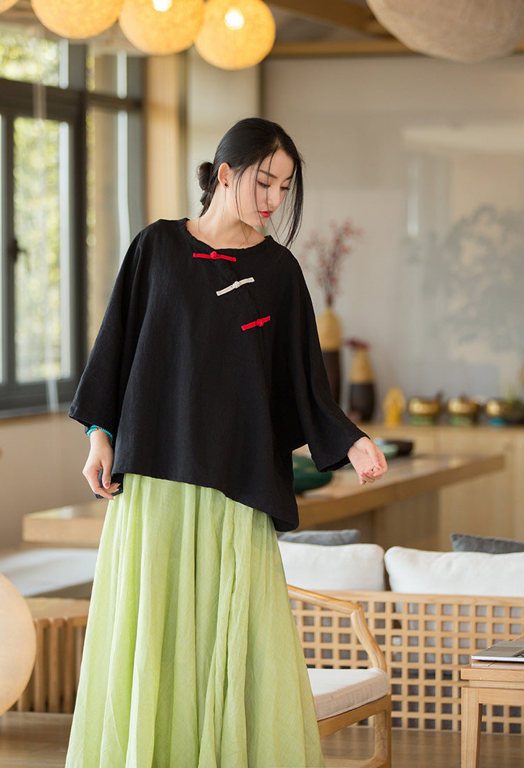 2022 Summer NEW! Women Chinese Style Linen and Cotton Loose Shirt