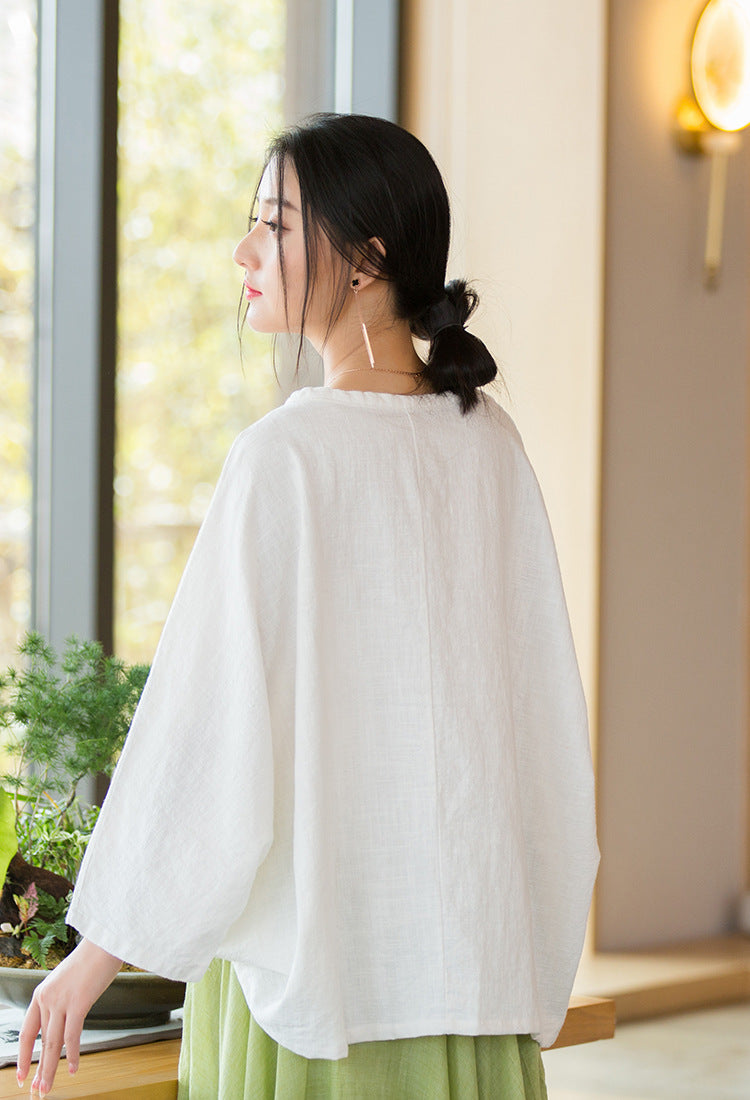 2022 Summer NEW! Women Loose Style Chinese Osonian Cotton and Clothing Linen Shirt 