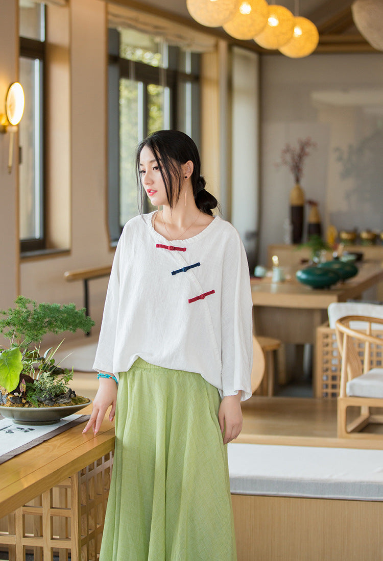 2022 Summer NEW! Women Chinese Osonian | Style Clothing and Cotton Linen Loose Shirt