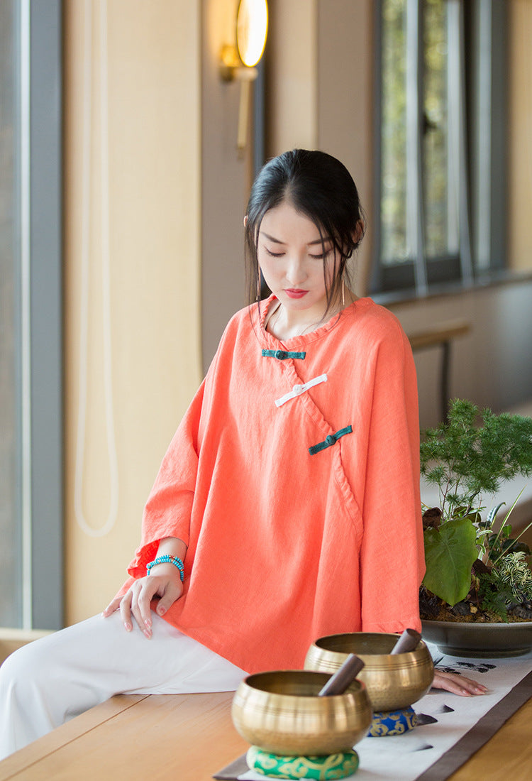 2022 Summer NEW! Women Chinese Linen Style Osonian Clothing Shirt | and Loose Cotton