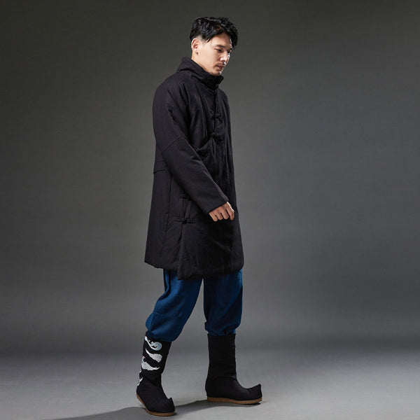 2021 Winter NEW! Men Retro Style Linen and Cotton Quilted Side Buckle Coat