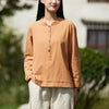 2021 Autumn NEW! Women Simple Light Style Linen and Cotton Pure Color Top Buckle Blouse Shirt