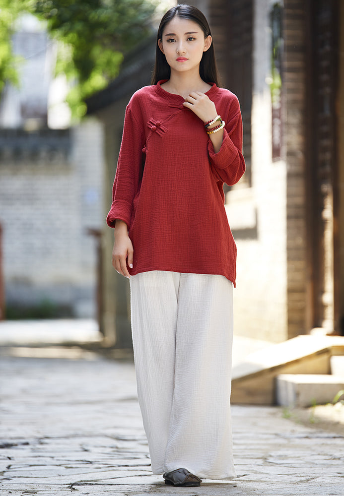 Retro Asian Style Women Cotton And Linen Round Neck Loose, 50% OFF